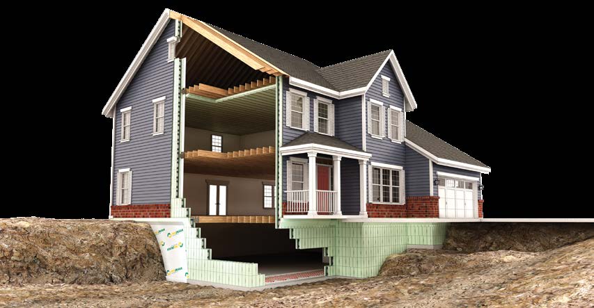 ICF wall cross-section showing foam, concrete, and rebar